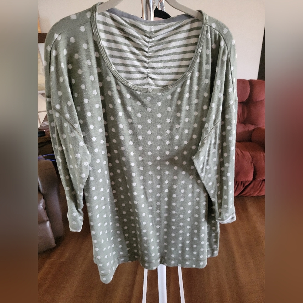 Talbots Olive and Cream Striped Knit Top